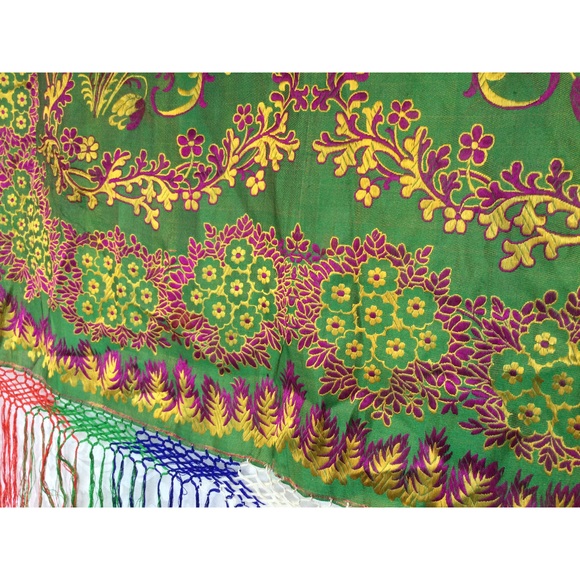 Turkish Green Vintage Women Silk Scarf Traditional 35in (90cm) Handmade Woven - Picture 7 of 9